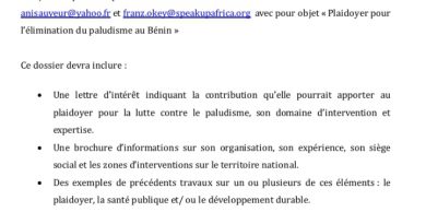 Paludisme au Bénin : Speak Up Africa lance un appel à Sélection d’Organisations de la Société Civile