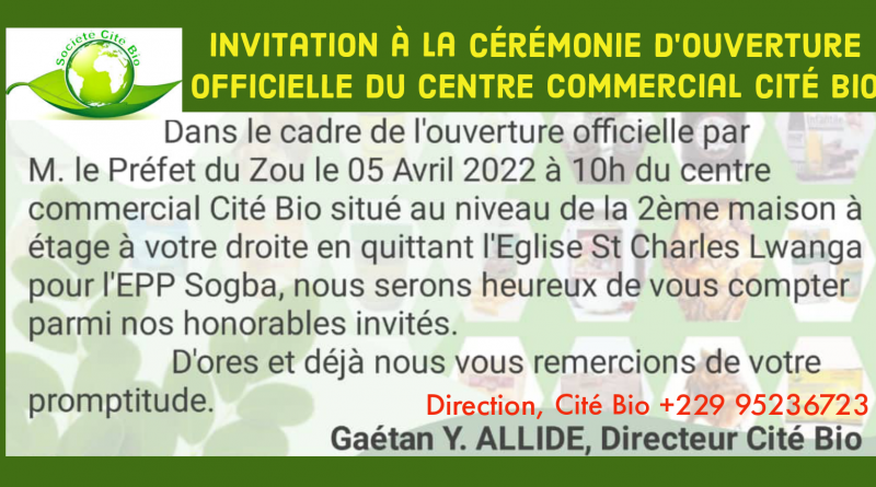 Un centre commercial des produits Bios et 100% naturels sera ouvert à Bohicon, mardi prochain