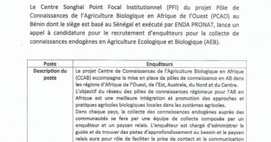 Recrutement d’enquêteurs pour la collecte des connaissances endogènes en Agriculture Biologique Écologique (AEB)