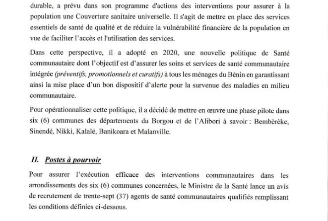 Bénin: le Ministère de la santé recrute 37 agents communautaires dans le Borgou et l’Alibori