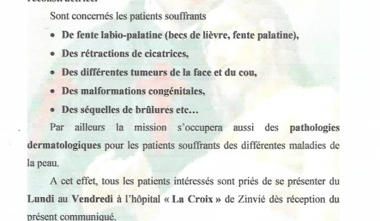 Une mission Italienne de chirurgie à l’hôpital la croix de zinvié jusqu’au 10 mars