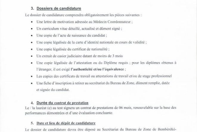 Recrutement de 64 profils dans la zone sanitaire Bèmbèrèkè – Sinendé